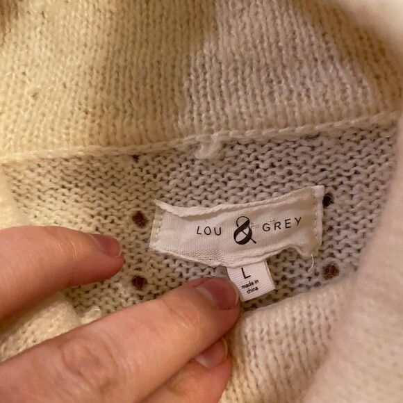 Lou & Grey Cream Alpca Wool Open Knit Turtleneck Sweater Large - Picture 3 of 4